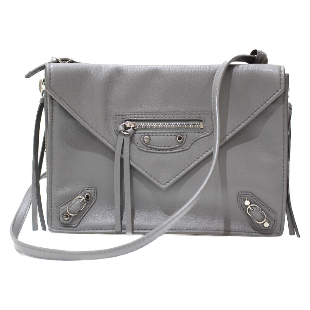 BALENCIAGA Paper Triple Shoulder Bag Gray Leather